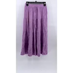 UNBRANDED Women's Lilac Tiered Pull-On Drawstring A-Line Midi Skirt SZ SM